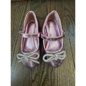 Nordstrom Little Girls Pink Lotus Metallic Mary Jane's Diamond Bow Sz 5c NEW